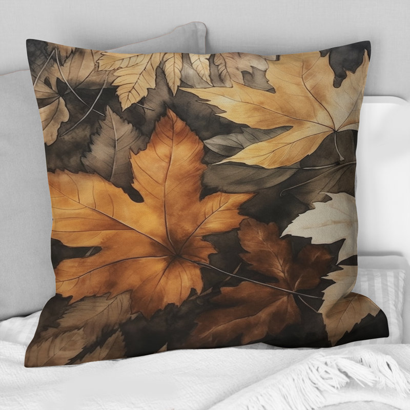 Coussin décoratif brun à motif floral beige et feuilles Harmony IV