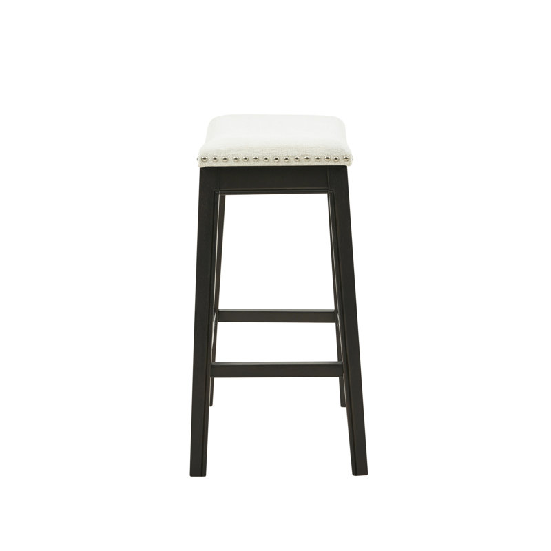 Tabouret de comptoir 27,42 po - structure en bois gris foncé, revêtement crème, garniture cloutée, siège d'une capacité de 300 lb, capacité maximale de 300 lb