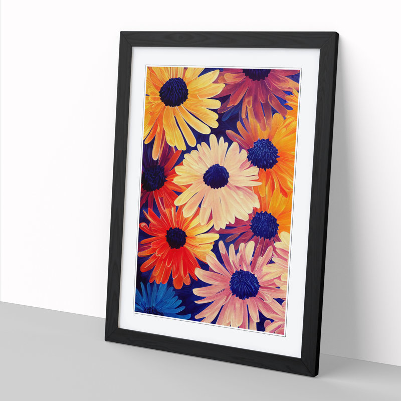 Chrysanthemum Flower Splatter - Single Picture Frame Print, Black Framed, 64cm H x 46cm W