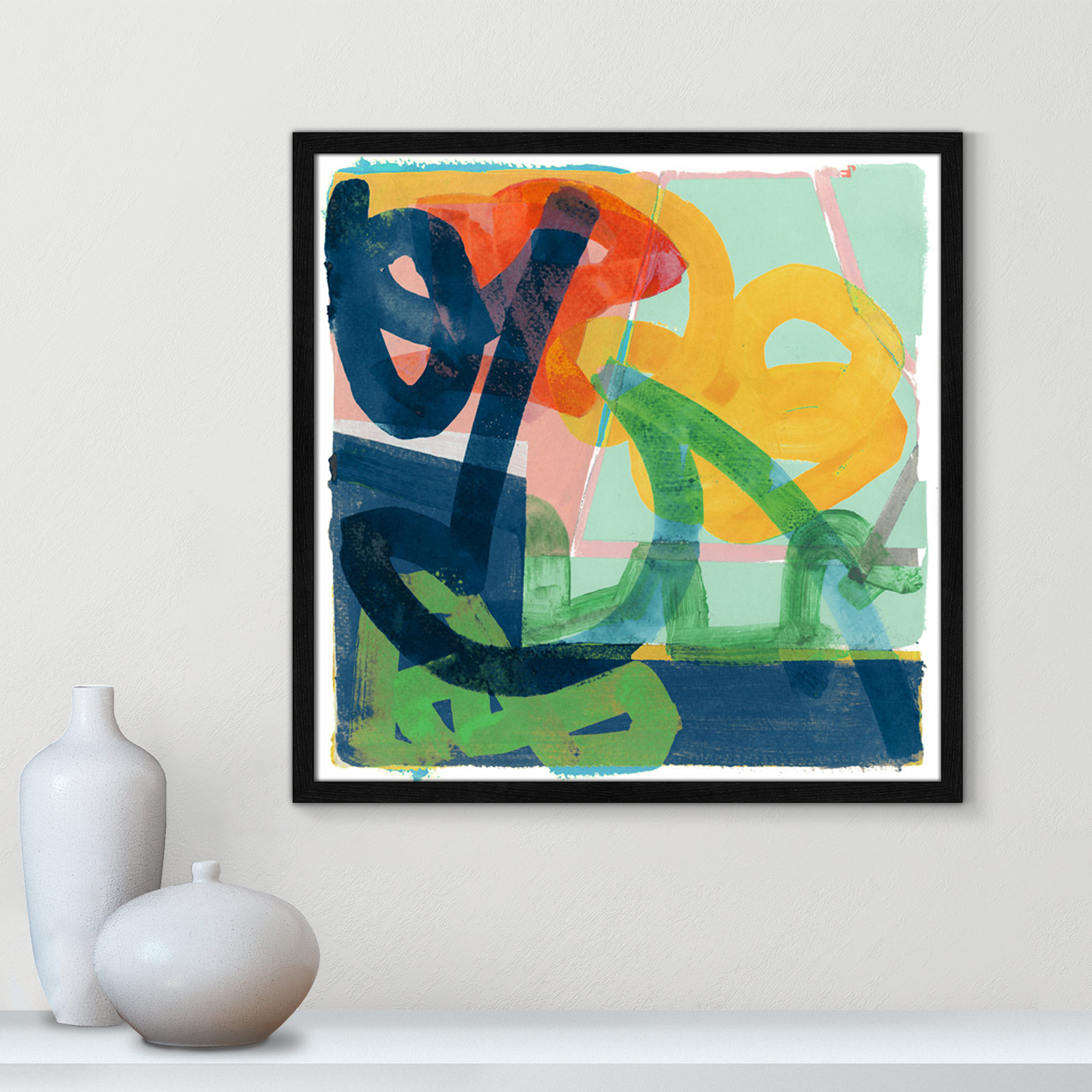 Dwyer "Link" Painting by Cartissi, Black Framed, 23.5" H x 23.5" W x 0.75" D