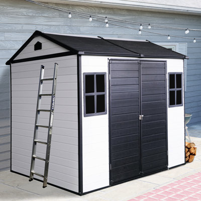 Remise extérieure de 8 pi x 6 pi avec deux fenêtres - Porte de plancher et porte verrouillable en résine