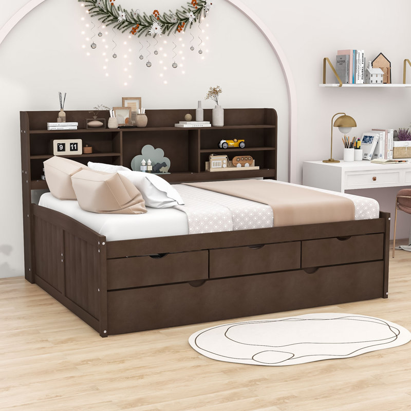 Lit plateforme avec rangement Vihaan, Gris antique