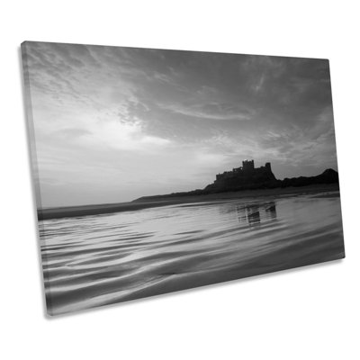 Bamburgh Castle Northumberland Sunset B&W - Wrapped Canvas Print