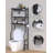 3-Tier Over The Toilet Storage, Freestanding Metal Bathroom Shelves with 4 Hooks, Over Toilet Storage Shelf with Paper Holder