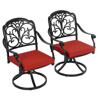Chaises de patio 2 pièces avec coussins, structure en fonte d'aluminium, base pivotante