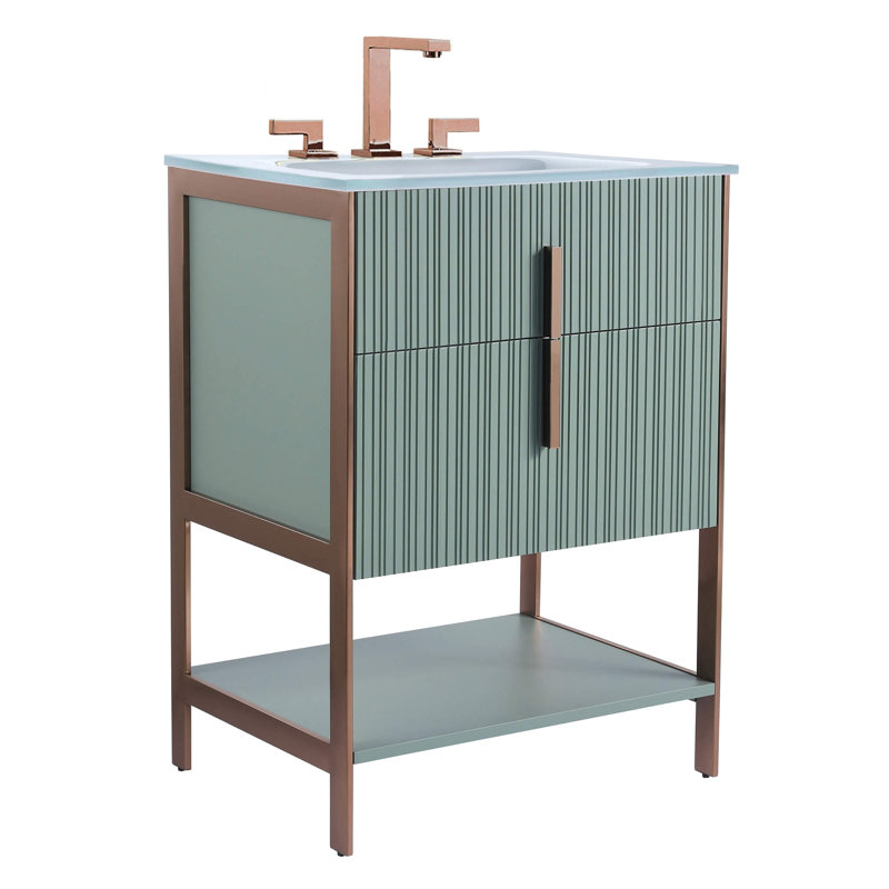 Mirutil Single Bathroom Vanity with Top, Rose Gold, Mint Green