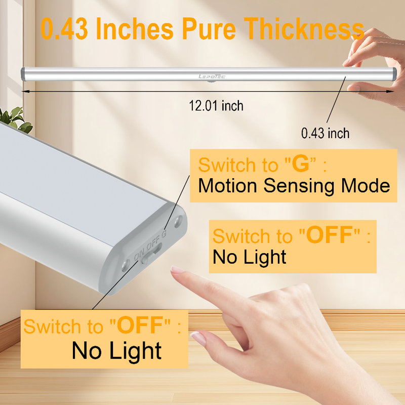 Ensemble de 3 lumières d'armoire rechargeables sans fil à DEL 11,81 pouces LEPOTET 11,81 pouces