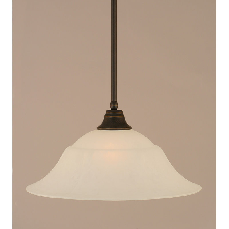 Stem Hung Pendant Shown With Marble Glass, 9.5" H x 20" W, Amber, Dark Granite