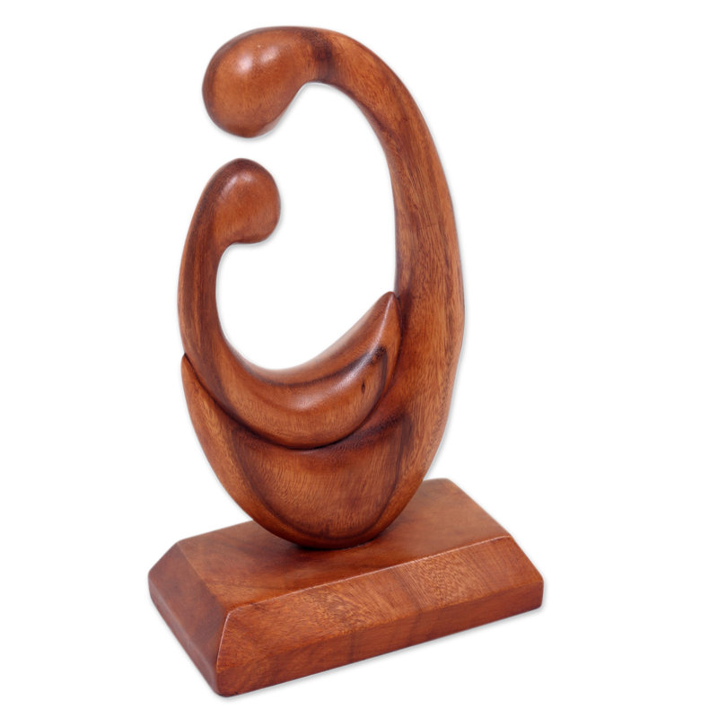 Sculpture Kahle en bois sculpté à la main mère et enfant