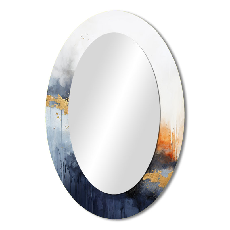 Harmonie fluide bleue et jaune I - miroir mural ovale moderne, 36 po x 24 po