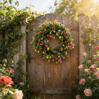 Spring and Summer Wreath Front Door, 15.7-Inch Colorful Wreath, Spring and Summer Green Wreath Front Door, Wall, Window Festival Decoration
