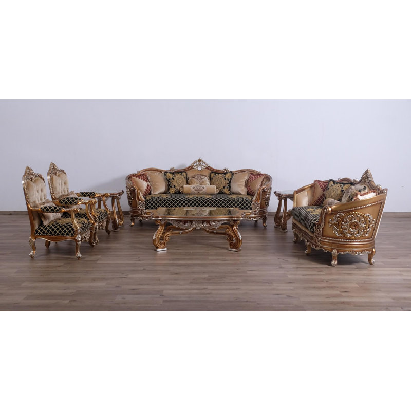 Saint Germain Loveseat, Black/Gold/Light Brown
