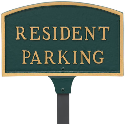 Enseigne lumineuse 5,5 po x 9 po avec plaque de sécurité résidente et piquet - vert / or