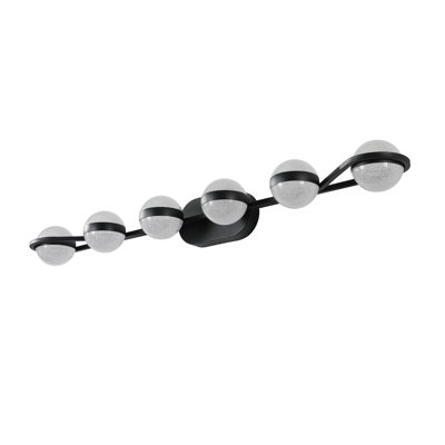 Luminaire de salle de bain moderne à DEL noir 6 lumières avec abat-jour en cristal sable acrylique - luminaire mural minimaliste