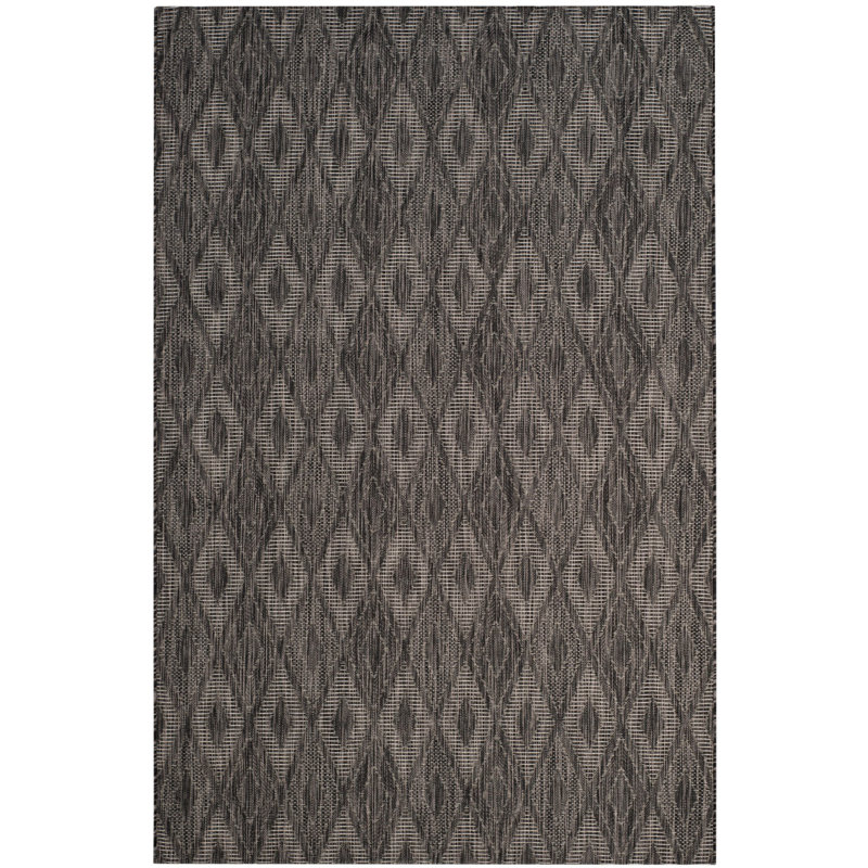 Ajacia Geometric Black Indoor/Outdoor Area Rug, Rectangle 6'7" x 9'6"