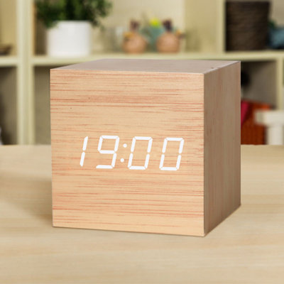 Réveil-matin numérique à DEL en bois, commande vocale, 3 alarmes, affichage de la température pour le bureau à domicile 