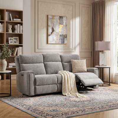 80.8” Modern Upholstered Power Reclining Sofa with Dual Reclining Seats, Adjustable Headrests and Footrests, Built-In USB Charging