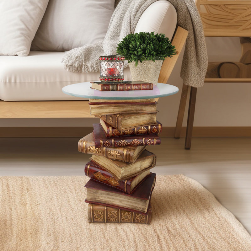 Table en verre avec base représentant des livres empilés Montegue
