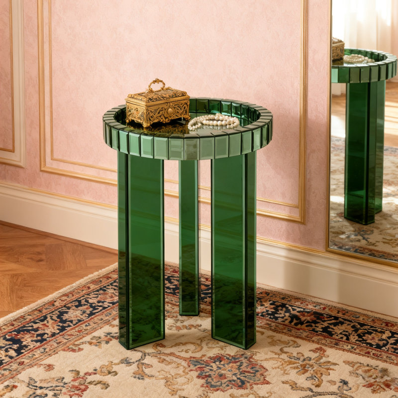 Glass Top End Table, Green