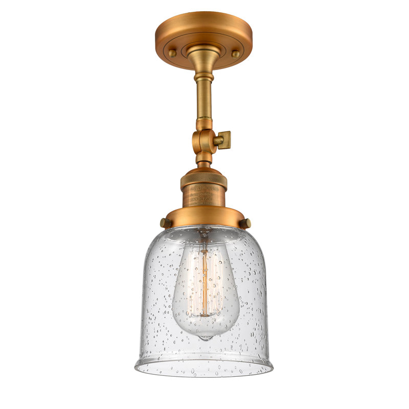 Hanceville Glass Semi Flush Mount, Brushed Brass, 6 Watt Vinage LED Bulb, Seedy