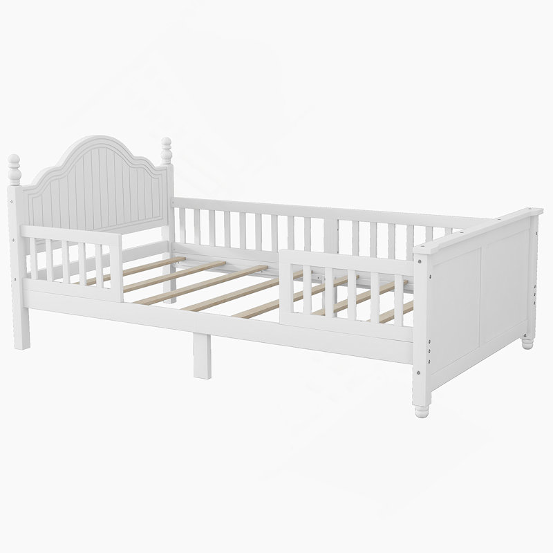 Lit simple pour enfants, lit plateforme simple en bois avec tête et pied de lit, blanc, Simple