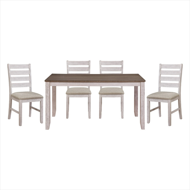 Ensemble de salle à manger 5 pièces avec table rectangulaire et 4 chaises rembourrées, bois, 60 L, pour une utilisation décontractée