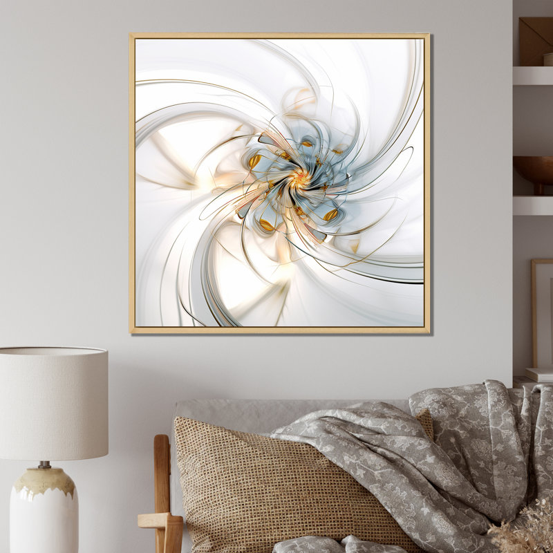 «Fractal Flower Joy» en blanc cosmique I - impression, Cadre naturel flottant, H 30 po x l 30 po x P 1 po