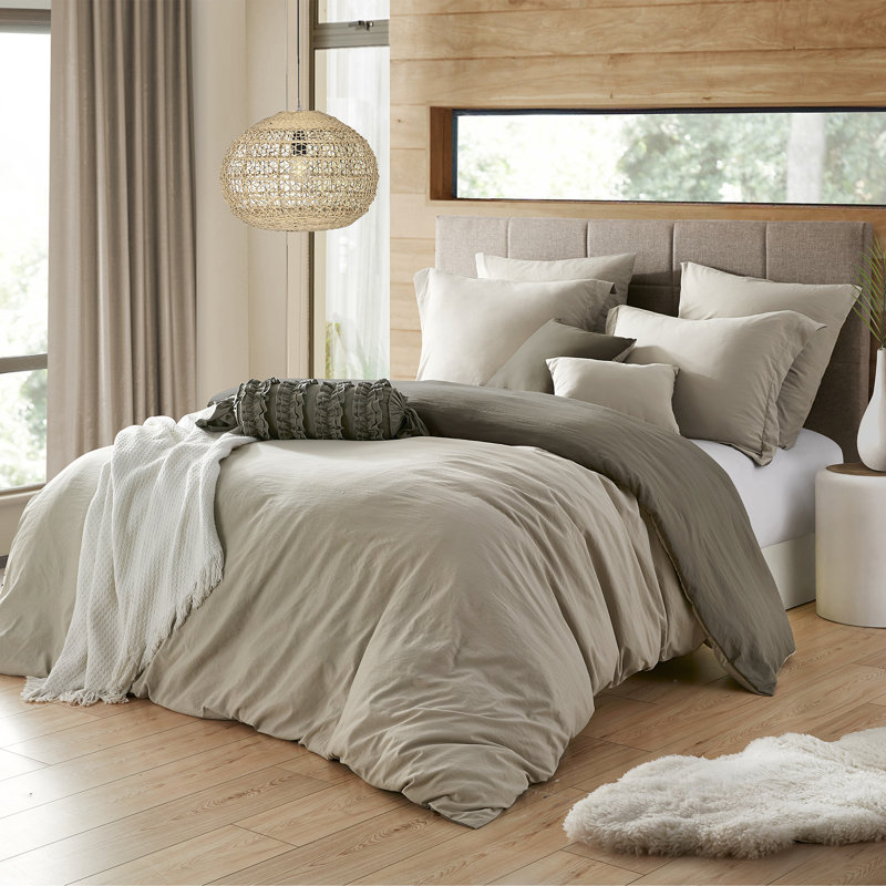 Khaki Driftwood Reversible Microfiber King/Cal King Duvet Cover Set
