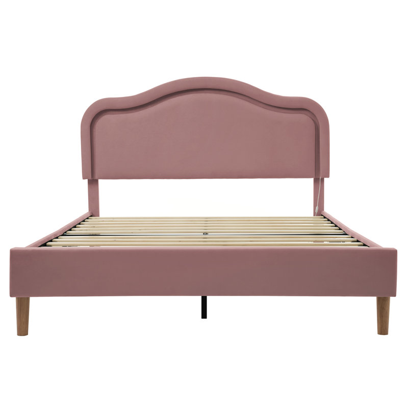 Structure de lit rembourrée en velours à DEL avec tête de lit à hauteur réglable, aucun sommier nécessaire, assemblage facile