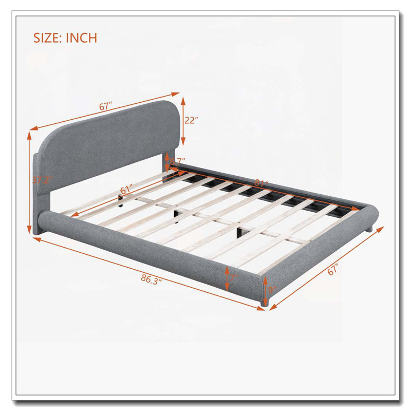 Lit plateforme tapissier Teddy, Gris, Grand lit