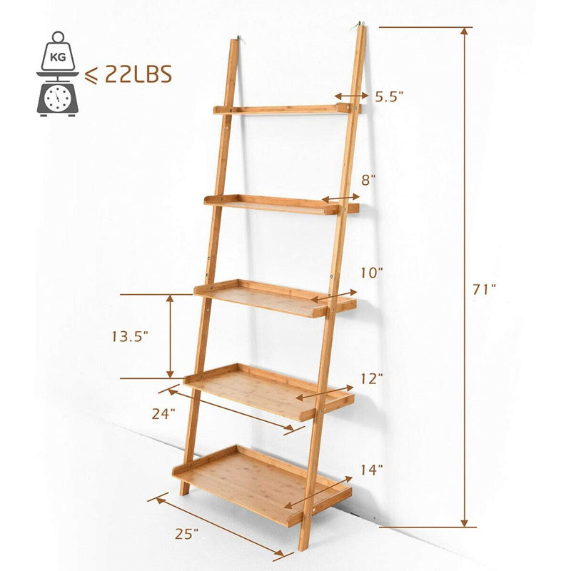Bibliothèque échelle en bois H 71 "x l 25"