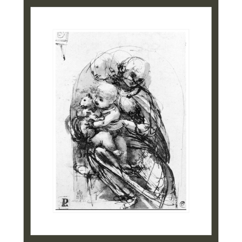 «Study for a Madonna with a Cat» par Leonardo Da Vinci, impression giclée encadrée, H 21,75 po x l 17,5 po
