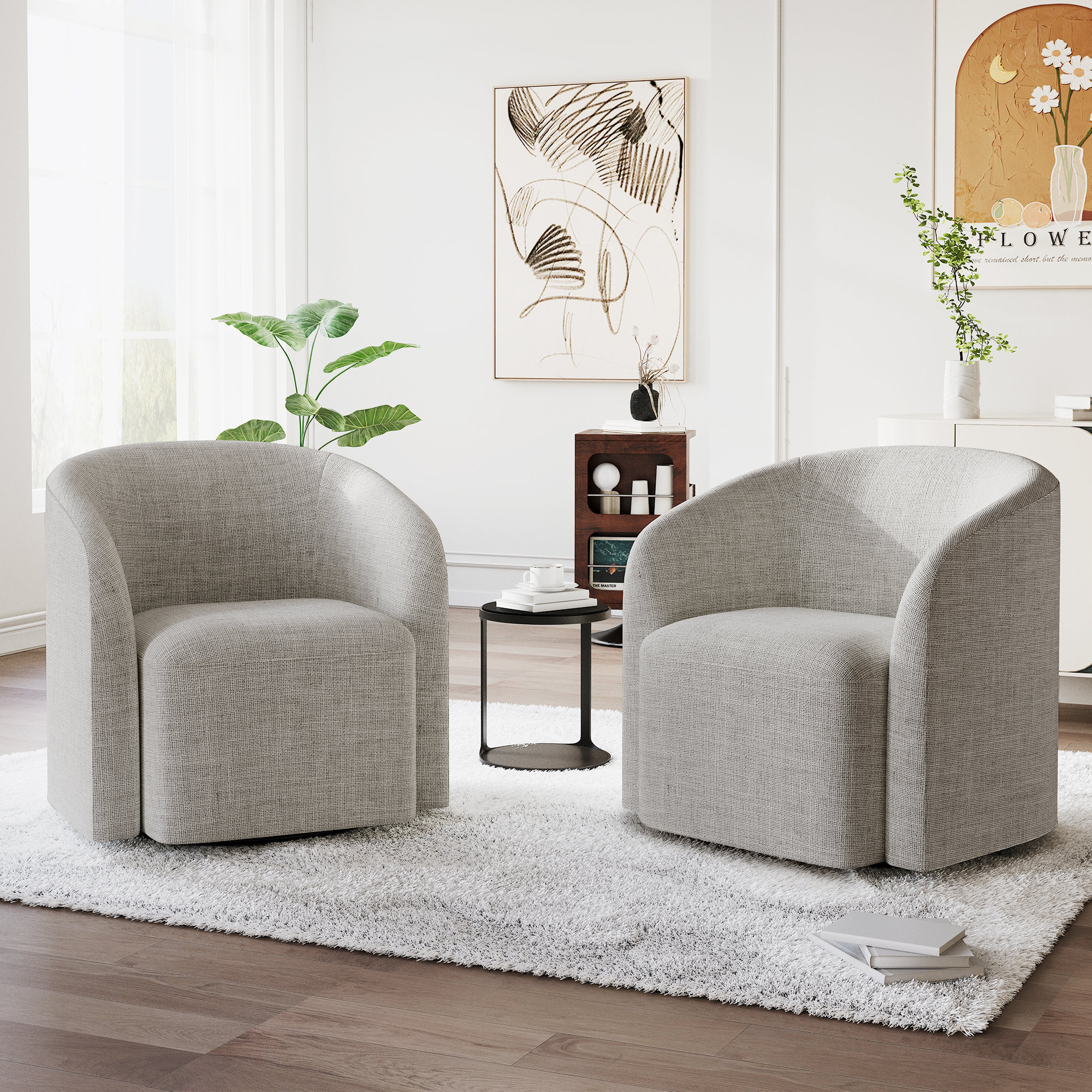Lark Manor™ Avalos 29" W Upholstered 360-Degree Swivel Barrel Chair & Reviews | Wayfair