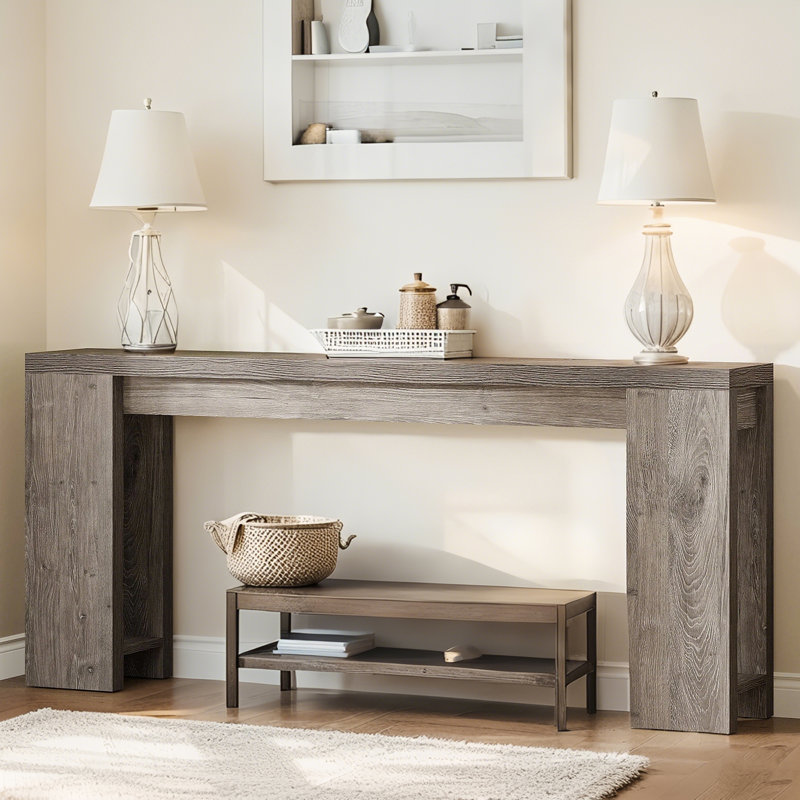 Gray Engineered Wood Farmhouse Console Table with Storage