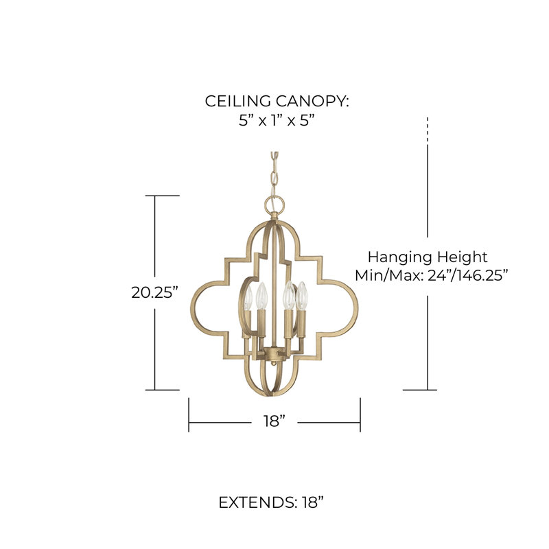 Lustre géométrique à 4 lumières de style bougie Ellis, H 20,25 po x l 18 po x p 18 po, Or brossé