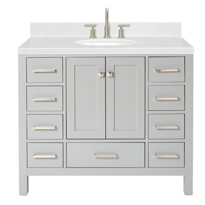 Meuble-lavabo simple en bois massif 42 po avec plateau en quartz blanc Carrara de 1,5 po Cambridge