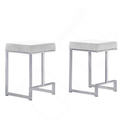 25 In. H White Faux Leather Backless Metal Counter Height Stools With Silver Base (Set Of 2)