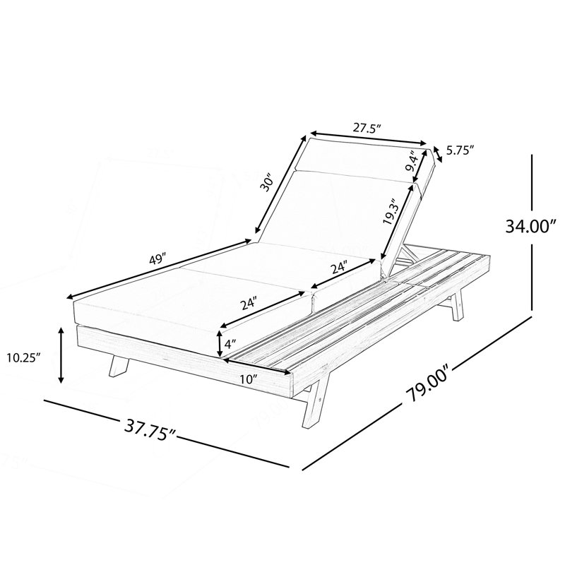 Chaise longue pliable 2/3 avec dossier réglable et surface de rangement plane