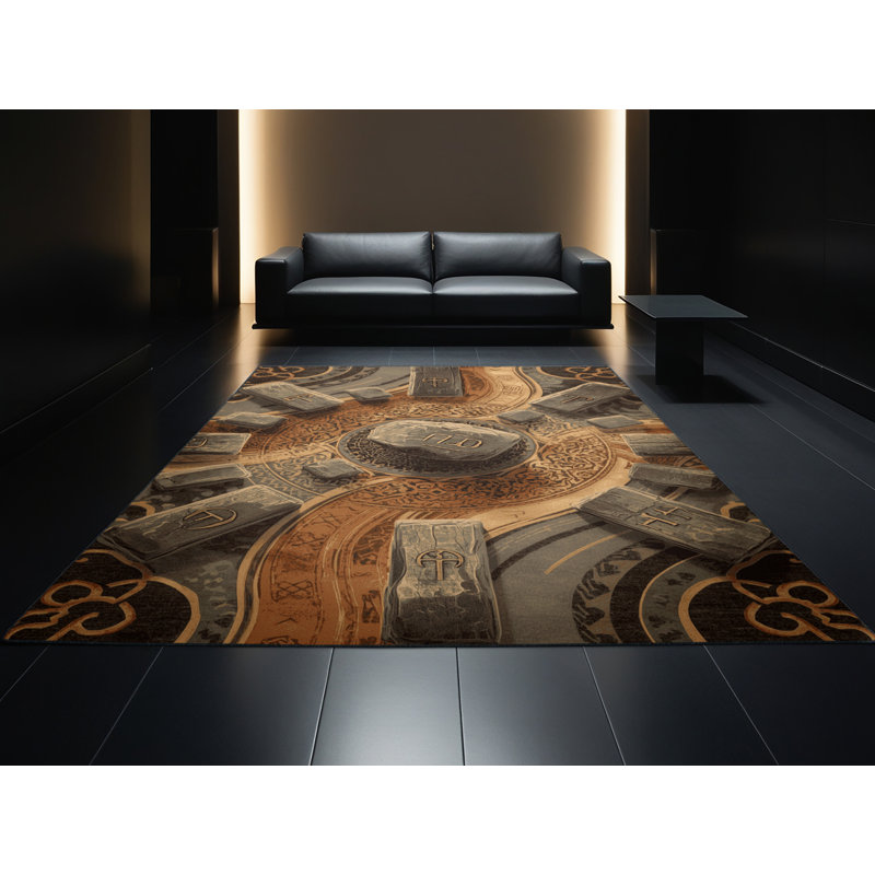 Tapis brun traditionnel lavable à la machine à motif rétro Botkins, 6x9