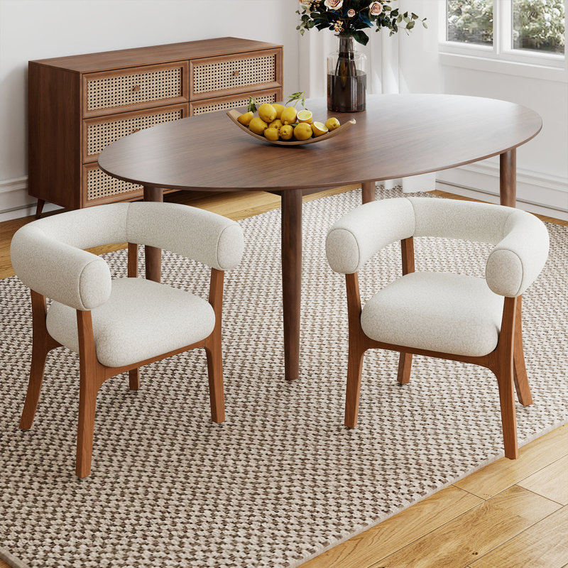  Modern Dining Chairs, Upholstered Teddy Fabric Kitchen Side Chairs With Curved Backrest, Solid Wood Legs For Dining Room, Living Room, Reception