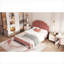 Lit plateforme tapissier pleine grandeur sans sommier tapissier, velours à motif floral avec finition rouge-129232231