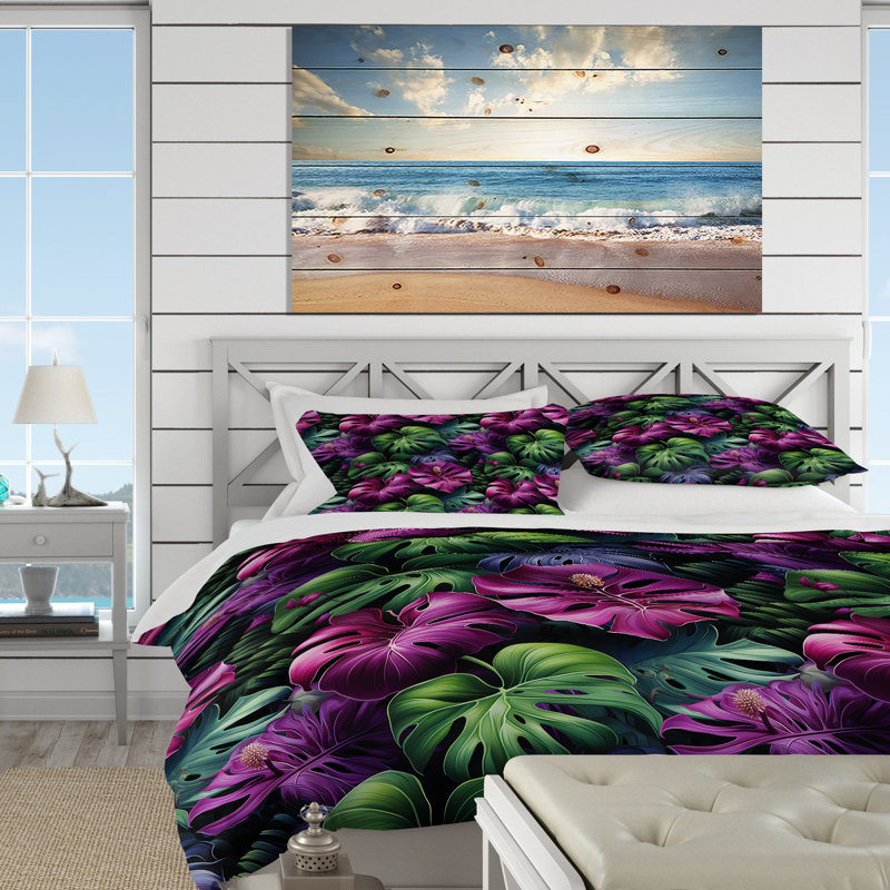 Ensemble de housse de couette à motif tropical Monstera Enchantment, Housse de couette pour très grand lit et 2 très