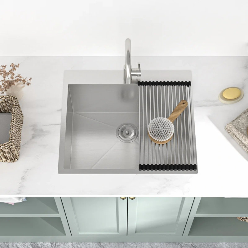 Mocoloo Drop-In Stainless Steel Laundry Sink 12" Deep Utility Sink with 1 Faucet Hole, 12" H x 22" Lx 22" W