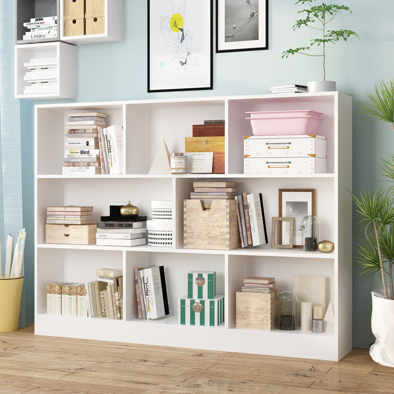 Anesha 40.9'' H x 39.4'' W 3-Tier Solid and Manufactured Wood Standard Bookcase, White