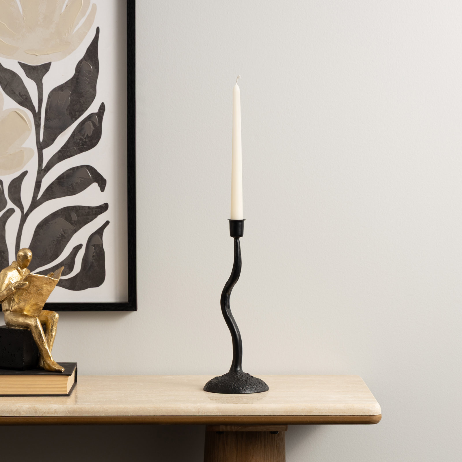 Cole and Grey Metal Black Decorative Candle Holder with Round Base