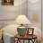 Vintage Brown Ceramic Table Lamp With Bamboo Pattern Linen Shade, Plug-In