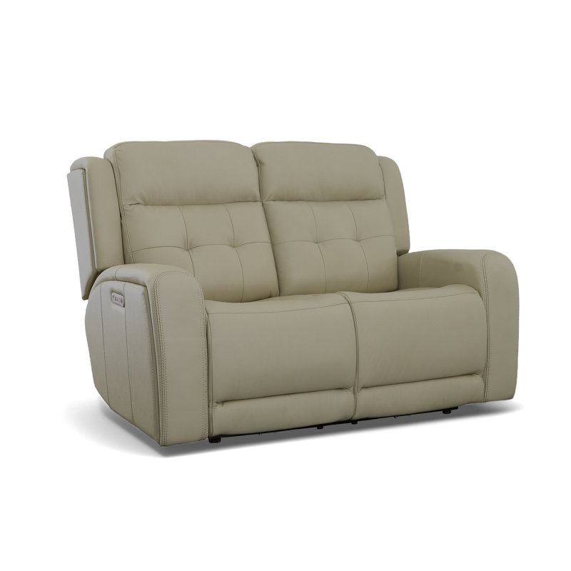 Grant 63" Leather Reclining Loveseat, Ivory Genuine Leather