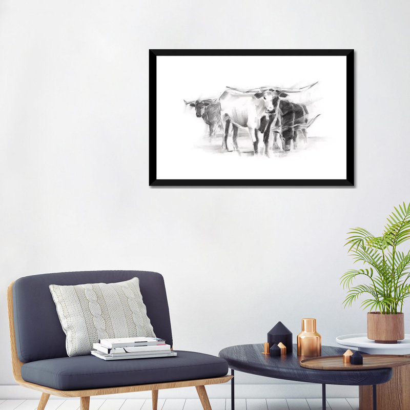 Bétail contemporain II par Ethan Harper - reproduction d'art, H 24 po x l 32 po x P 1 po, Blanc, Papier encadré noir