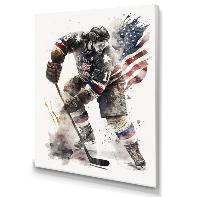 «Usa Hockey Player in Action II», reproduction sur toile, H 32 po x l 16 po x P 1 po, Toile tendue