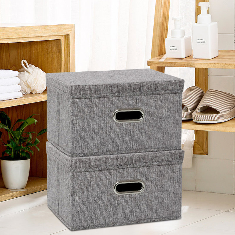 Collapsible Linen Fabric Storage Bin, Gray